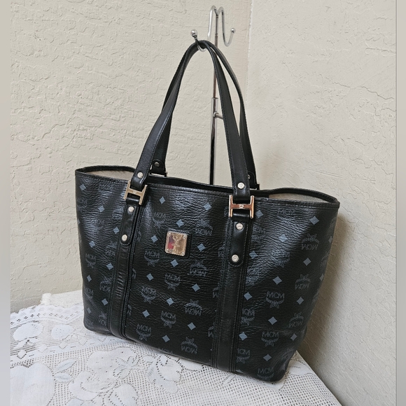 MCM Black Monogram Shoulder Tote Bag AUTHENTIC - Picture 2 of 16